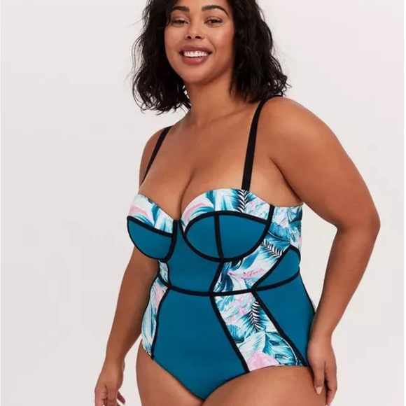 Torrid size 3 Slim Fit underwire Blue and Pink One-Piece Swimsuit - Picture 2 of 5